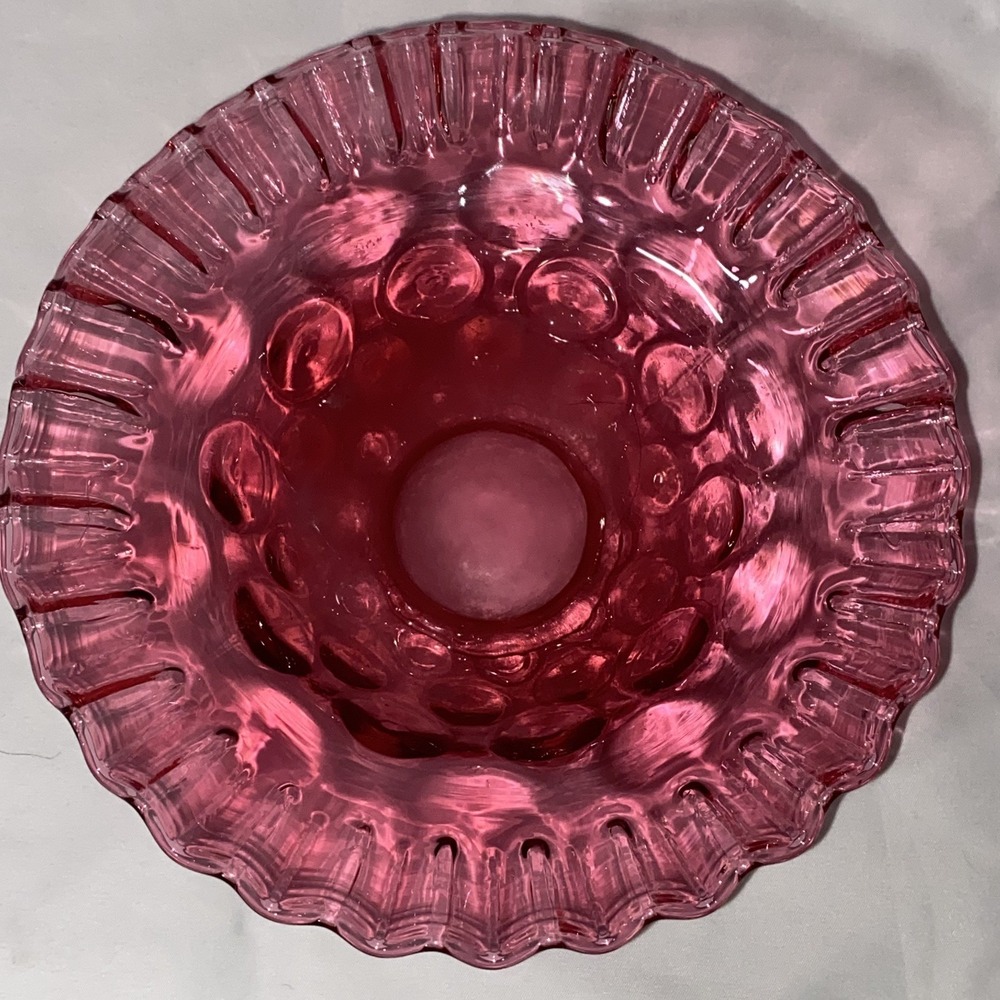 Fenton Cranberry Thumbprint 7" Ruffled Edge Bowl